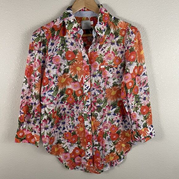 HD In Paris Womens 6 Hanalei Floral Button Down Long Sleeve Collar Blouse Anthro - Picture 1 of 5
